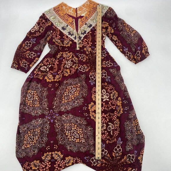 Anthropologie MAEVE Meredith Midi Dress Size XSP Embroidered Metallic Peasant - Picture 13 of 16